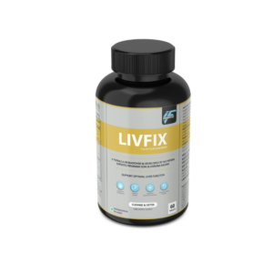 Bottle of LIVFIX supplement on a white background